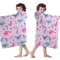 thumbnail image 4 of Pink Dinosaurs Flowers Leaves Pattern Hooded Bath Towel，50"x30" for Ages 3 To 12 Kids, Quick Dry Lightweight Soft Microfiber Hood Beach Towel Cover Up for Kids, 4 of 7