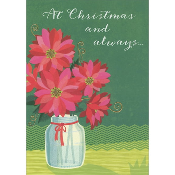 Designer Greetings Poinsettias with Multi-Colored Red and Pink Petals in Glass Jar Thank You : You're Appreciated Christmas Card