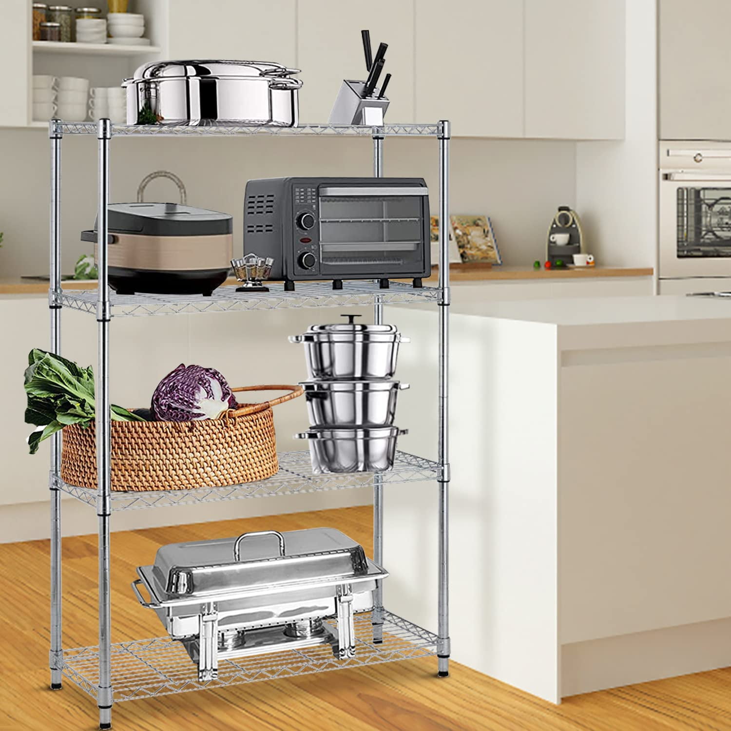 Storage Shelves NSF Metal Shelf 4-Tier Wire Shelving Unit 36''L×14''W×54''H Height Adjustable Storage Shelf Heavy Duty Shelving Storage Rack for Kitchen Office Pantry Bathroom Garage, Chrome