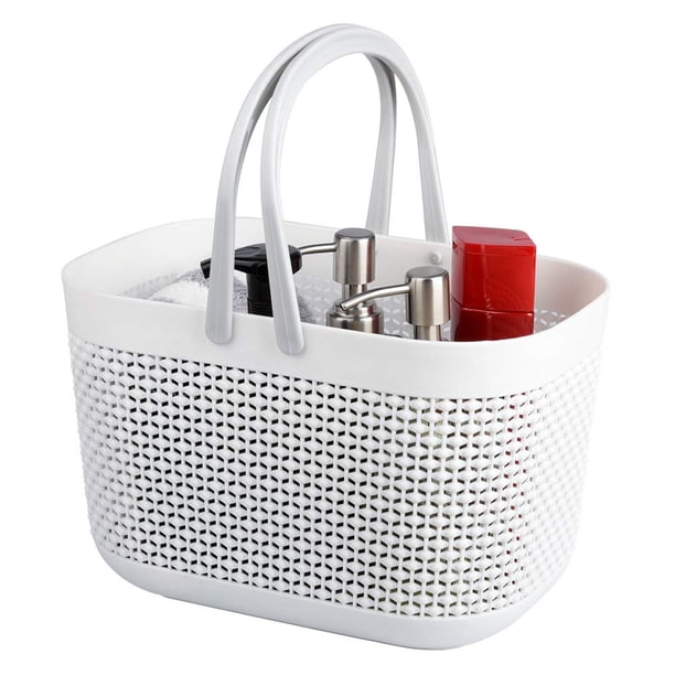 UUJOLY Cestas de almacenamiento organizadoras de plástico con asas Organizador de contenedores de ducha para baño y cocina (blanco)