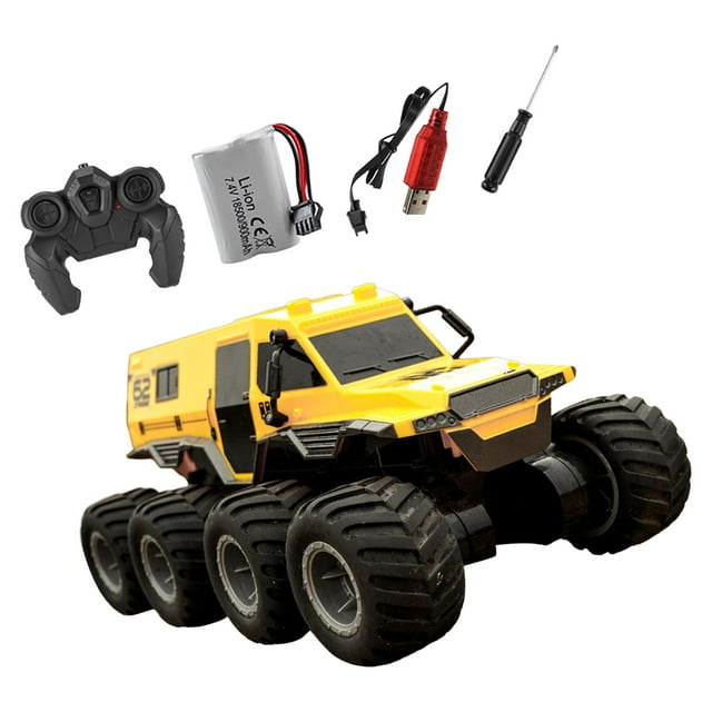 Coche Teledirigido Anfibio Sunnimix Juguetes De Playa Coche Eléctrico RC Ocho Ruedas Amarillo