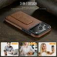 thumbnail image 5 of Case for iPhone 17 Pro, PU Leather, Magnetic Hand Grip Bracket, Classic Ultra Slim Lightweight Drop Protective Business Men Women Phone Case Cover Compatible with iPhone 17 Pro, Brown, 5 of 6