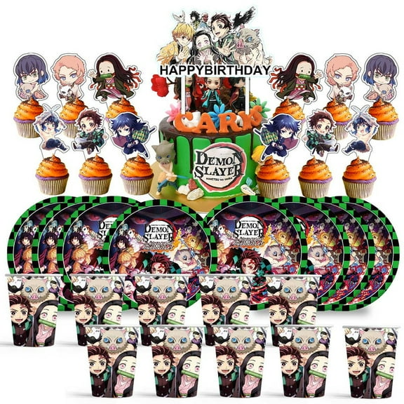 Demon Slayer Birthday Cups Party Supplies Plates Decorations Cake Topper Decor