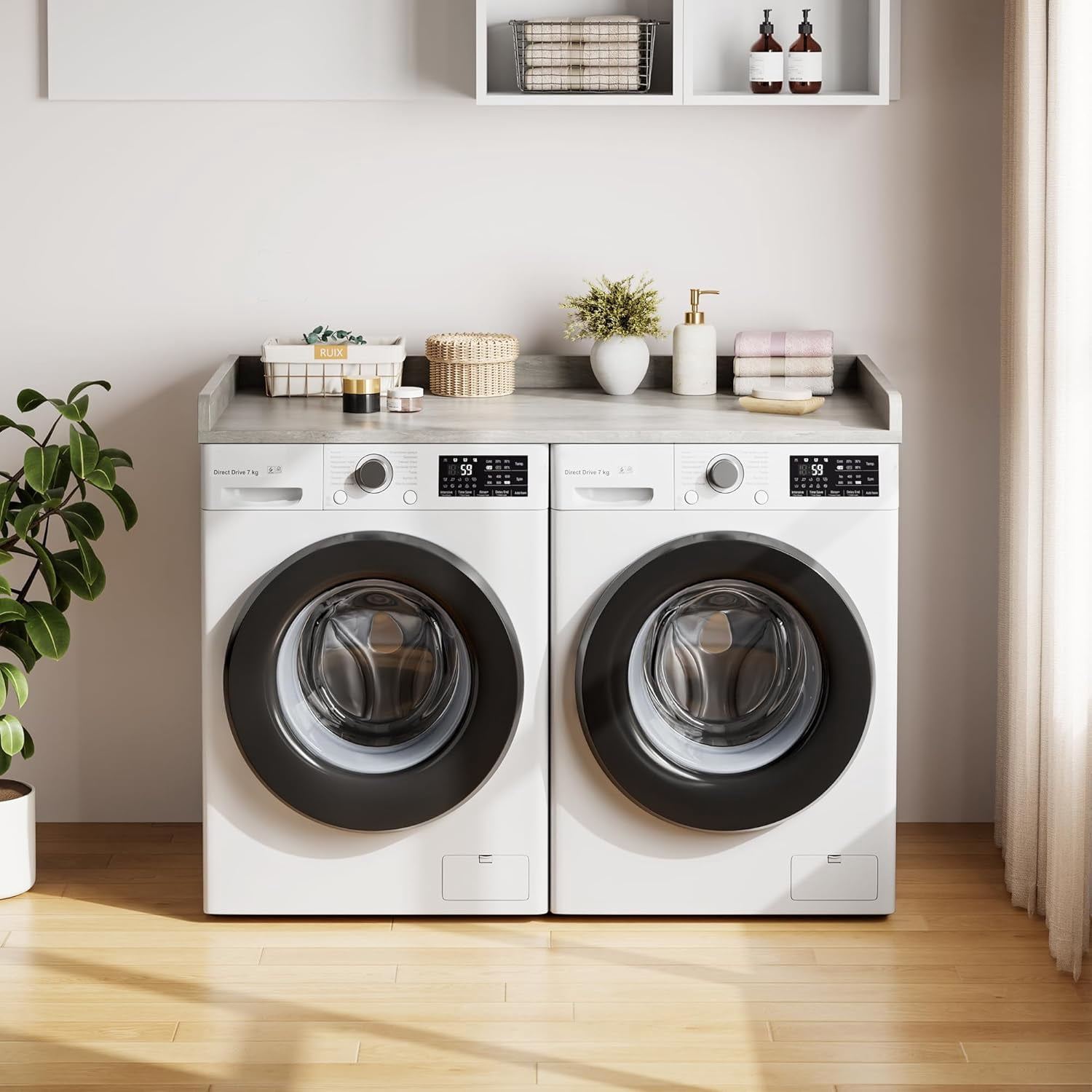 Washer Dryer Countertop, laundry topper with Edge and Non-Slip Pad for Washer Dryer Laundry Hamper Counter Storage Organization 54"x27.5" ，Grey