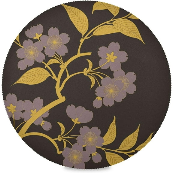 48"X 48" Vintage Style Purple Flower Leaf Elastic Fitted Edged Round Tablecloth Fade Resistant Anti-Shrink Table Cloth Washable Table Cover for Banquet Home Indoor or Outdoor