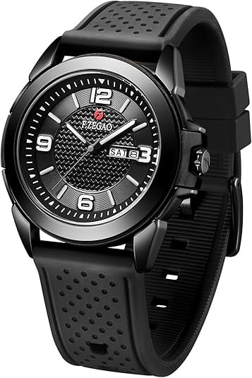 F.ZEGAO Waterproof Watch for Swimming, Military Watches for Men, Outdoor Analog Watch Men with Calendar Black