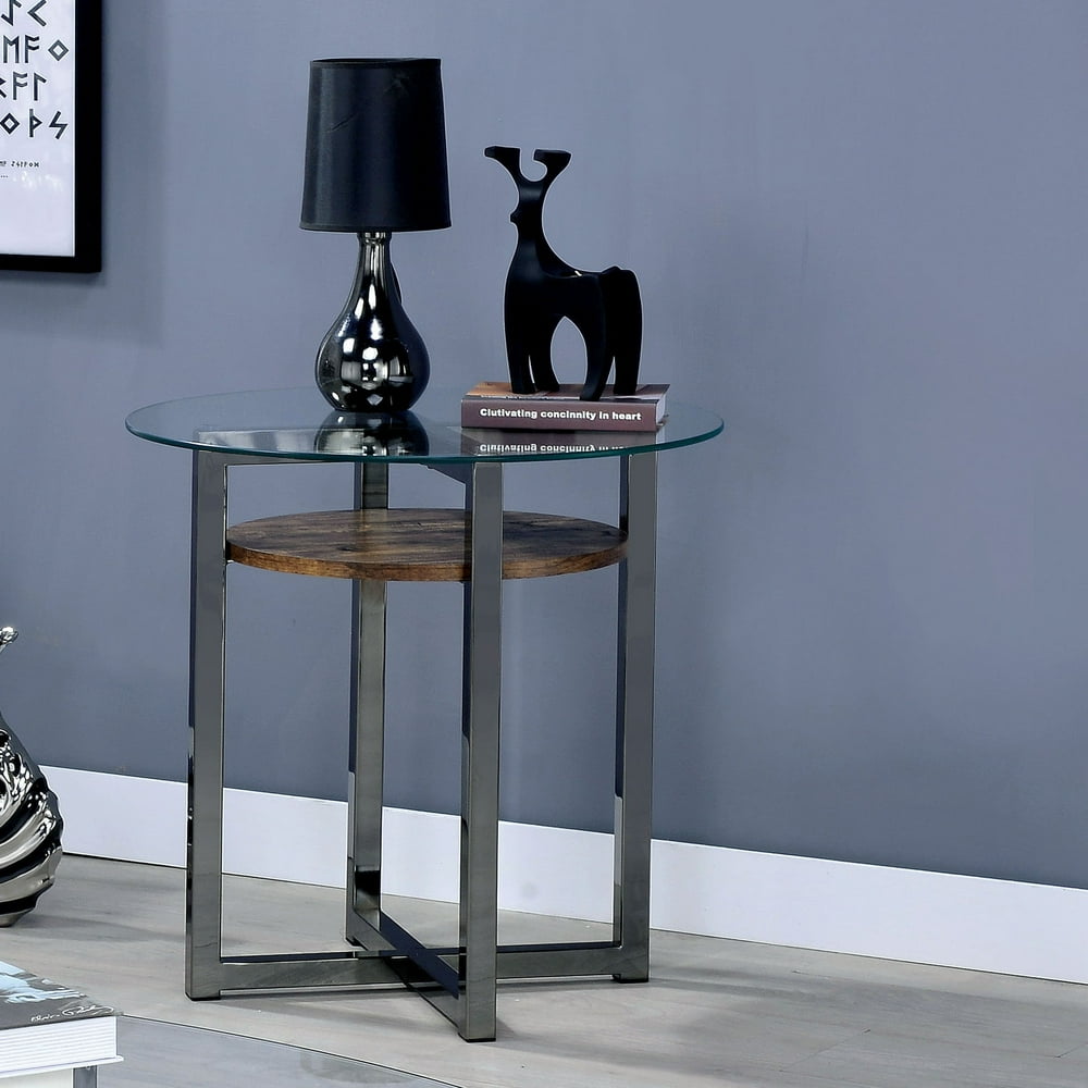 Furniture of America Yarl Industrial Black Metal Round End Table