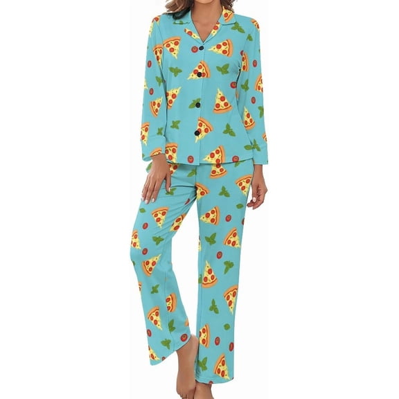 Top-kevin Womens Pajamas Set Pizza Slices Tomatoes Soft Long Sleeve Sleepwear Button Down Nightwear Pj Lounge Sets