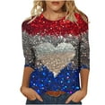 thumbnail image 2 of Sijiajgjfu 3/4 Sleeve Sequin Shirts for Women Plus Size 4th of July American Flag Graphic Tee Blouses Multicolor XL, 2 of 5