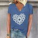 thumbnail image 2 of Camisetas de Manga Corta para las Mujeres, Impresión de Cuello en V Camiseta Casual Top Hecho de 95% Poliéster 5% Spandex para el Uso Diario de Primavera Verano, Camisetas para las Mujeres Casual, 2 of 4