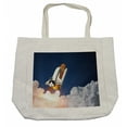 thumbnail image 1 of Outer Space Shopping Bag, Space Rocket Lifting Through the Clouds Blast Explore the Galaxy Photo, Eco-Friendly Reusable Bag for Groceries Beach and More, 15.5" X 14.5", Cream, by Ambesonne, 1 of 2