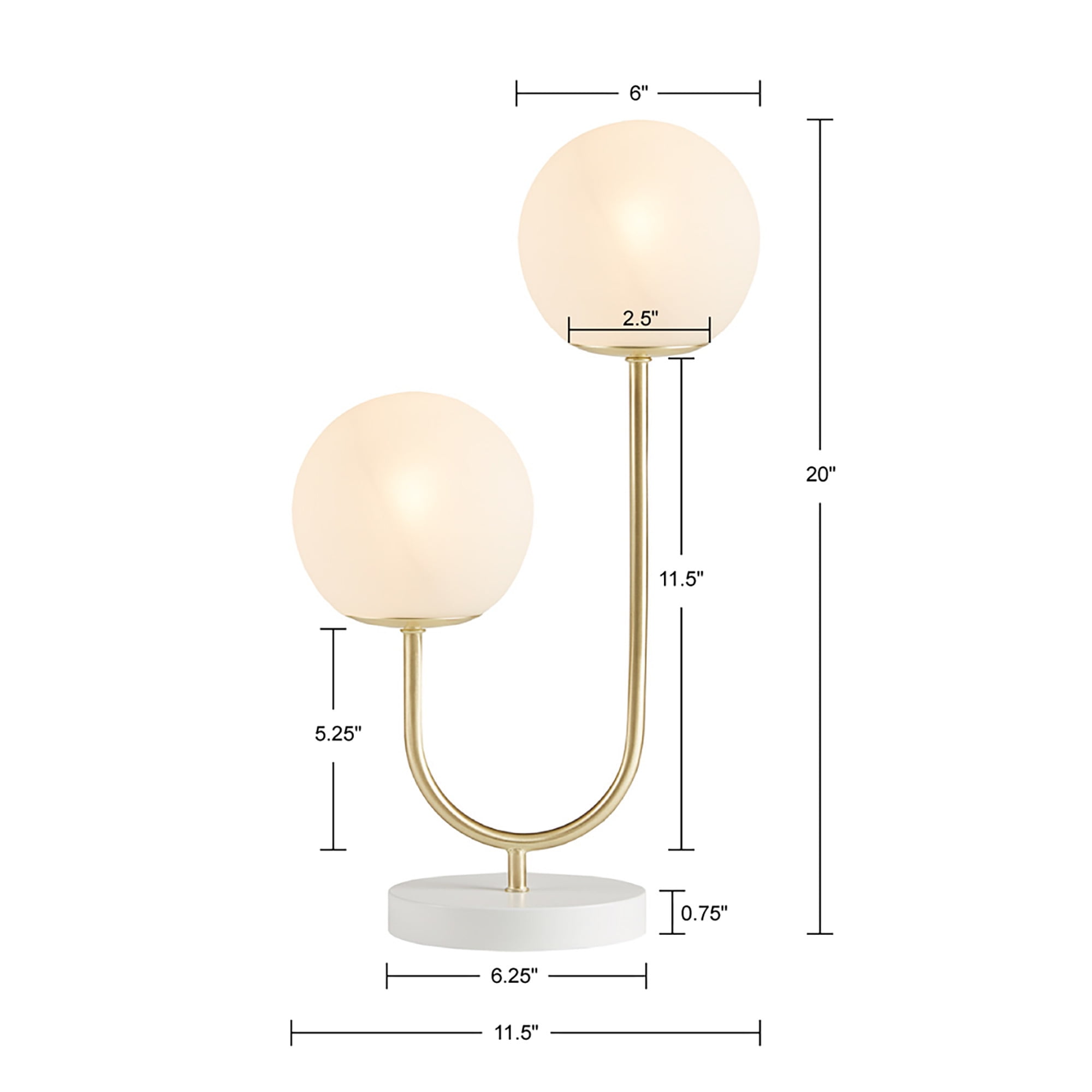 Noaman Metal 2-Light Globe Table Lamp, 20" Height Gold & White Modern Desk Lamp with Frosted Glass Shades, 60in Cord for Bedroom/Living Room