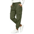 thumbnail image 5 of Inleife Women Solid Cuffed Cargo Jogger Pants, Elastic Drawstring High Waist Casual Tapered Track Pants with Side Cargo Pockets, Loose Outdoor Loungewear Athletic Pants for Daily Streetwear, 5 of 6