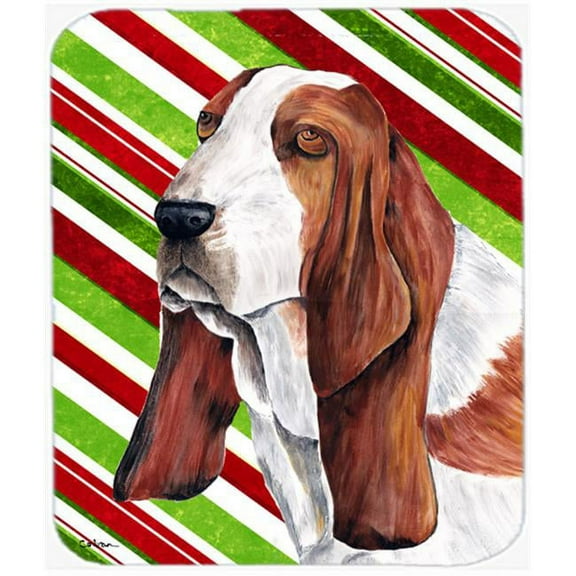 Basset Hound Candy Cane Holiday Christmas Mouse Pad, Hot Pad or Trivet
