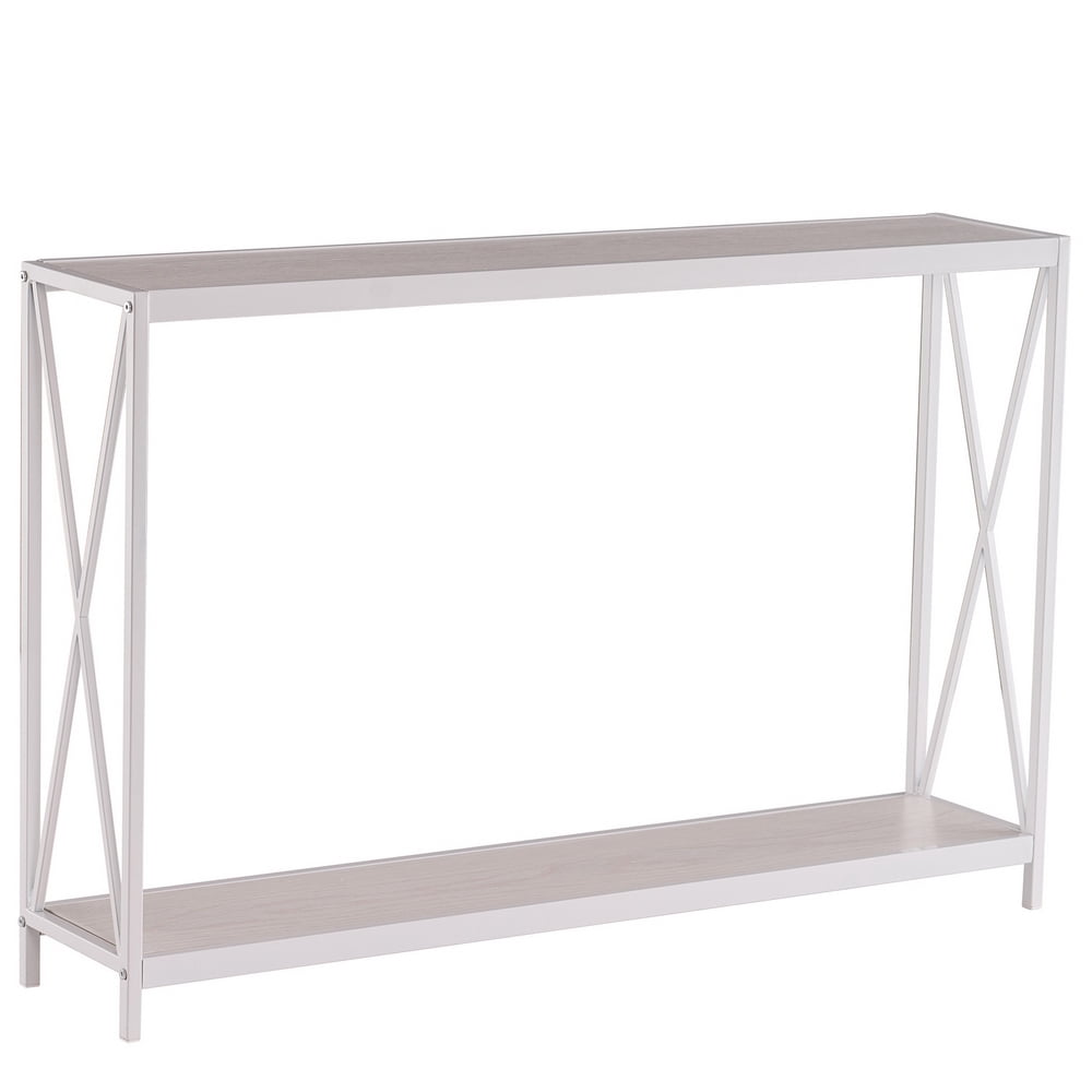 Rustic Oak Console Sofa Side Table Narrow Entryway Hall Table Industrial Metal Frame Behind Couch Accent Display Table