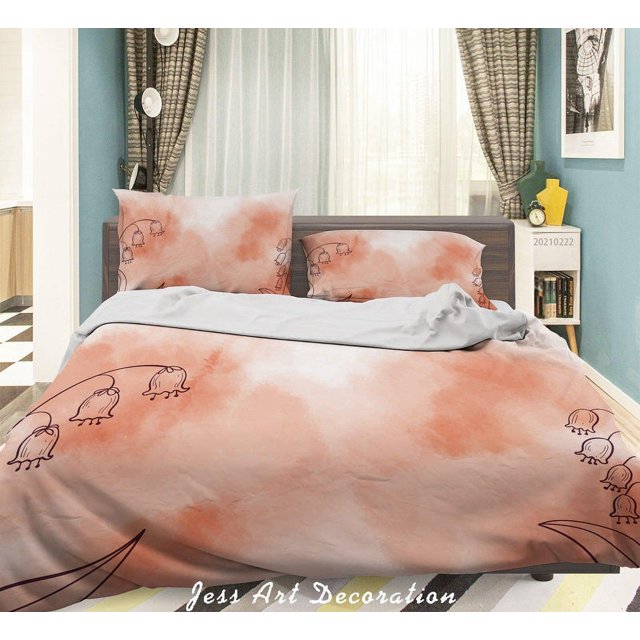 3D Acuarela Naranja Floral Funda de edredón Set Ropa de cama Set Funda de edredón Fundas de almohada