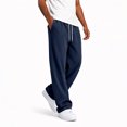 thumbnail image 3 of Men's Corduroy Wide Leg Sweatpants Baggy Elastic Waist Drawstring Pants Loose Fit Casual Streetwear Fall Winter Clothes Navy S, 3 of 5