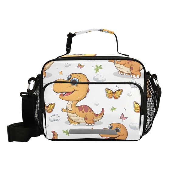 Haosy Small Insulated Lunch Box with Shoulder Strap Reusable Cooler Bag for Men Women, Cute Dinosaur and Butterfly