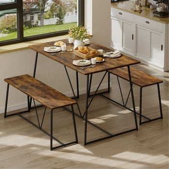 Pinmoco Ensemble de Salle à Manger 3 Pcs avec 2 Bancs Ensemble de Table de Salle à Manger Rustique