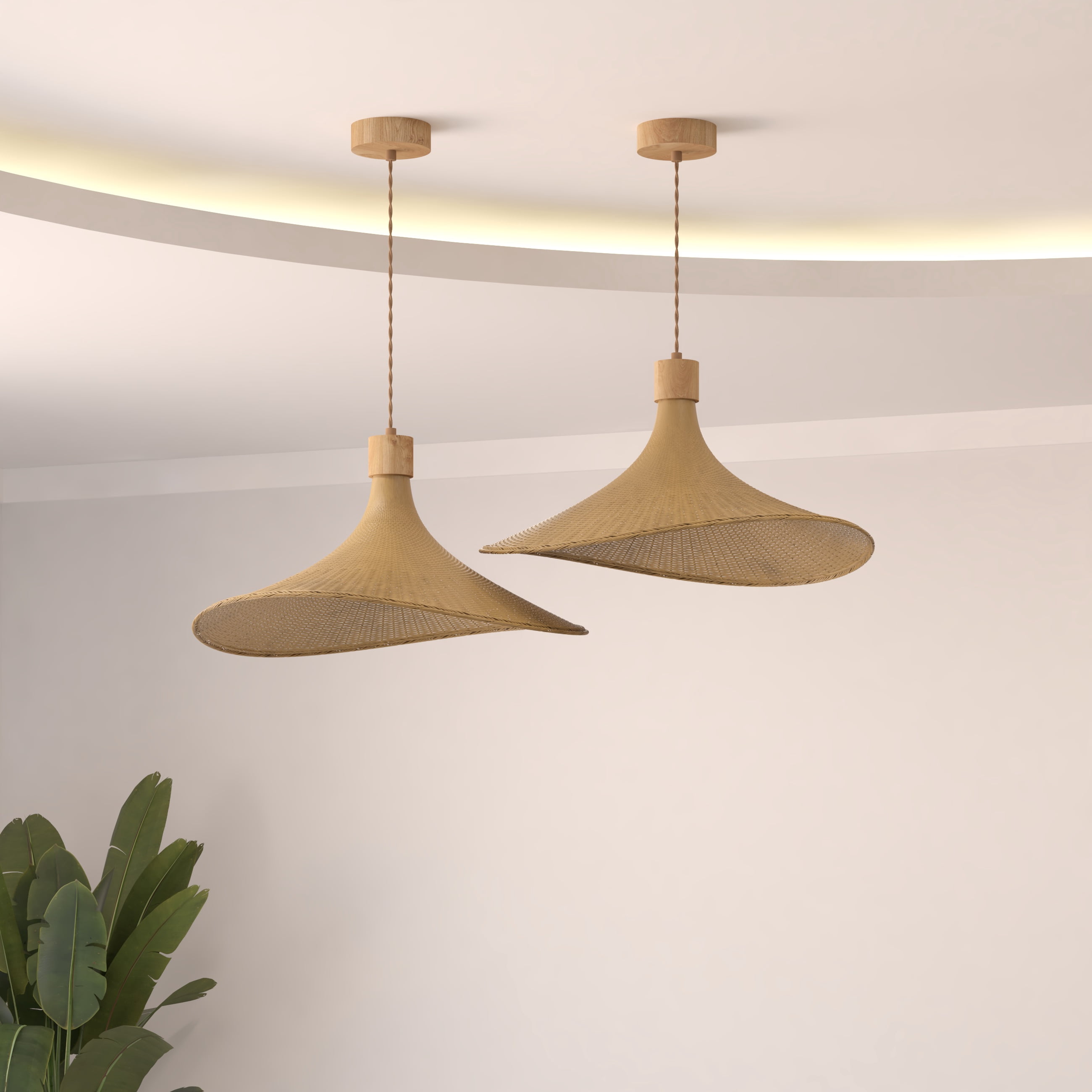 Ozarke Avery Rattan Pendant Light - 1-Light Adjustable Light Fixture Ceiling Mount Kitchen Island, Bamboo Woven Wicker Ceiling Hanging