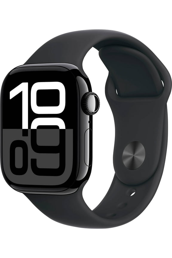 Pre-Owned Apple Watch Series 10 GPS + Cellular 42mm Aluminum Case with Black Sport Band - S/M - Jet Black (Fair)