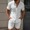 thumbnail image 3 of Ohufall Summer Lounge Outfits for Men Casual Solid Button Down Lapel T-shirts with Shorts 2 Piece Matching Lounge Sets with Pockets, 3 of 4