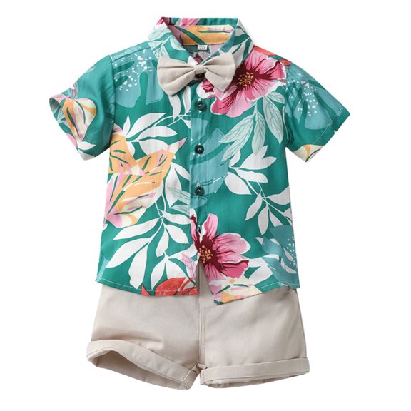 GYRATEDREAM Boys Shorts Set Summer Outfits Clothes Button Down Short Sleeve Shirt and Shorts Set Hawaii Shirts Sets for 3-4Y