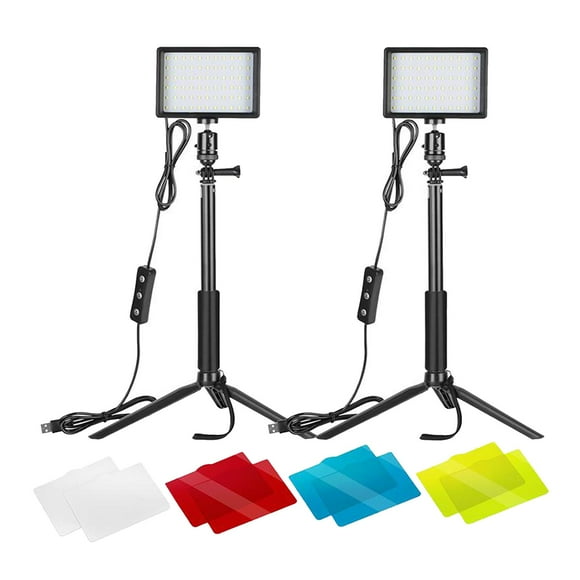 Adjustable LED Panel USB Video Light 5600K, Pack of 2 LED Lamp with Tripod and