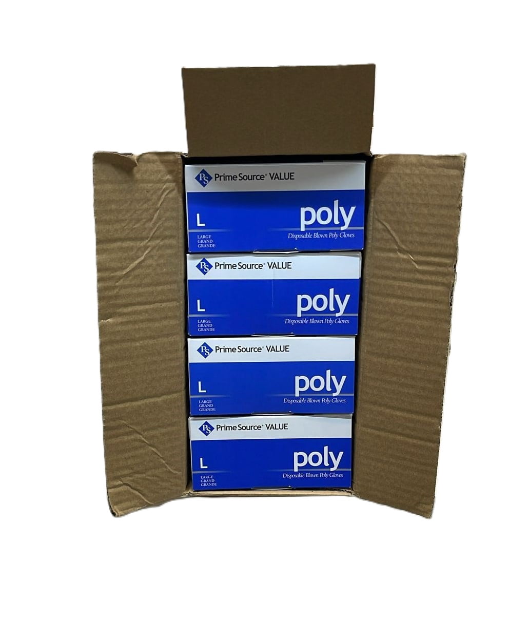 Poly Disposable Gloves (4/500) with 500 Count, Large, 4 Pack