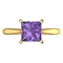 2 ctw Solitaire Anniversary Ring for Women | Princess Cut Simulated Alexandrite | Hyperallergenic Solid 18K Yellow Gold