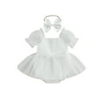 thumbnail image 2 of Newborn Infant Baby Girls Romper Dress 6M 12M 18M 24M Short Sleeve Bow Tulle Jumpsuits Summer Bodysuits with Headband Toddler Clothing, 2 of 10