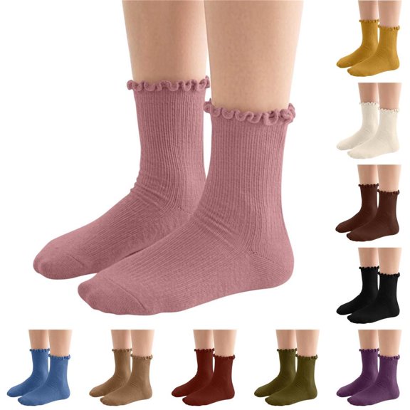 Bxsruta Girls Ruffle Crew Socks Casual Ribbed Cotton Hosiery