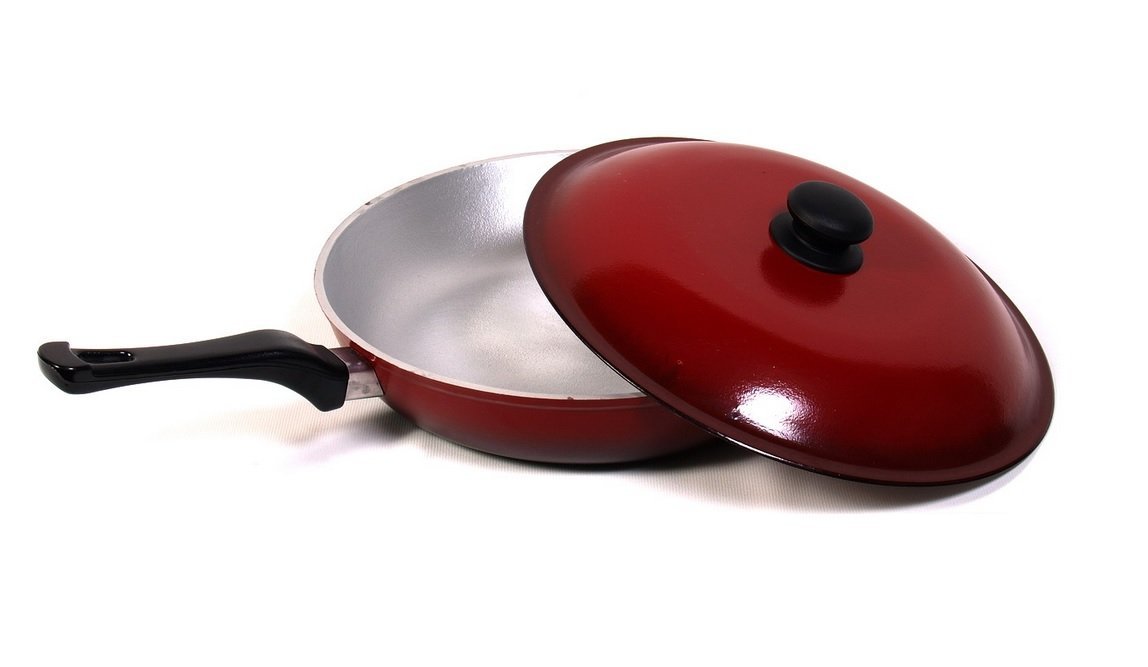 Silumin 280mm Deep Frying Pan with Plastic Handle and Lid, Enamel Line