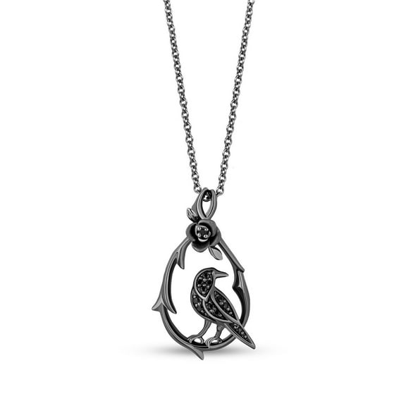 0.10 Ct Round Cut Lab-Created Black Diamond Raven on Rose Vine Pendant Necklace 14K Black Gold Plated