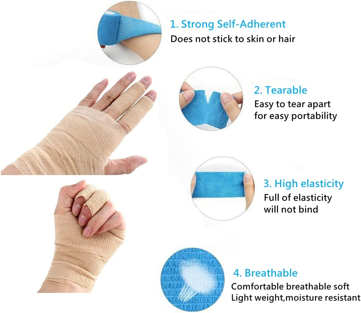 Naltars 12 Pack 2 Inches Self Adhesive Bandage Breathable Cohesive Wrap Rolls Elastic Self-Adherent Tape for Stretch Athletic, Sports, Wrist, Ankle | Vet Wrap for Animal & Pets (Rainbow)