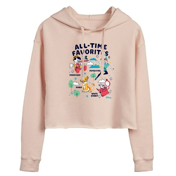 Disney Classics - All-Time Favorites - Pinocchio, Peter Pan, Simba, & White Rabbit - Juniors Cropped Pullover Hoodie