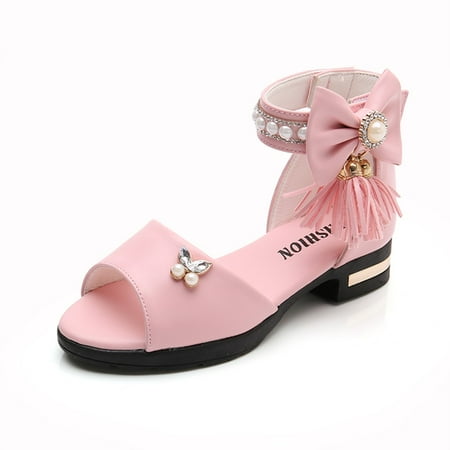 

Children Infant Girls Fringe Bowknot Crystal Single Princess Sandals Shoes CHMORA