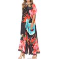 thumbnail image 3 of Sakkas Vicky Women's Casual Long Print Short Sleeve Petit Beach Maxi Caftan Dress - Print-1 - One Size, 3 of 5