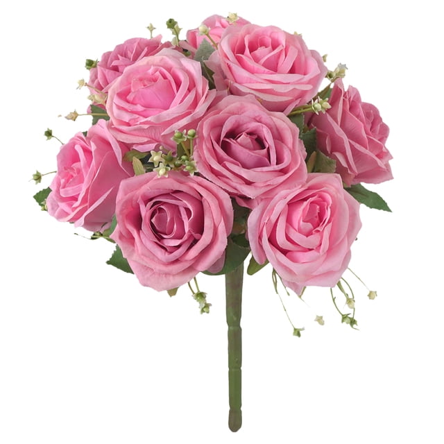 Ramo de flores de rosas artificiales de 9 cabezas, ramo de flores de novia, fiesta de boda, tela de seda, decoración floral falsa, rosa oscuro seitruly HA6916-03B