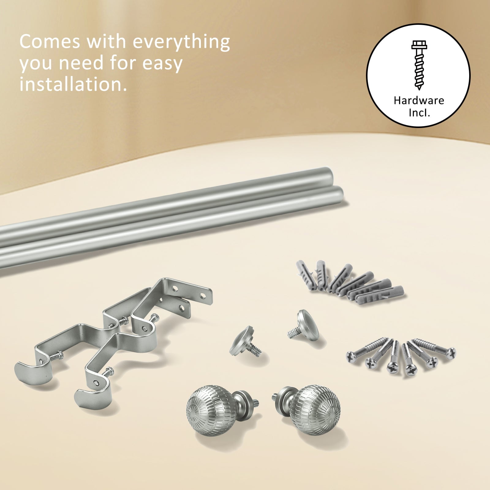 Ridicili 5/8" Telescoping Double Curtain Rods with Reticulated Ball Finials, Pewter,48"-84", 5/8 Inches Front and 1/2 Inches Back Double Window Drapery Rod