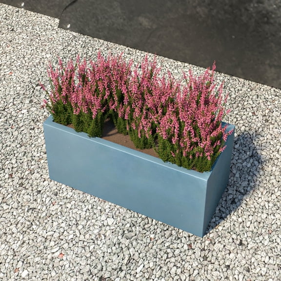 LeisureMod Bloom Fiberstone and MGO Clay Planter, Mid-Century Modern Rectangular Planter for Indoor and Outdoor Use (Aged Concrete, 9 Inch)