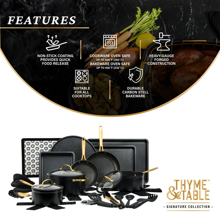 Thyme & Table,12 Piece Cookware Set, Black and Gold Speckled