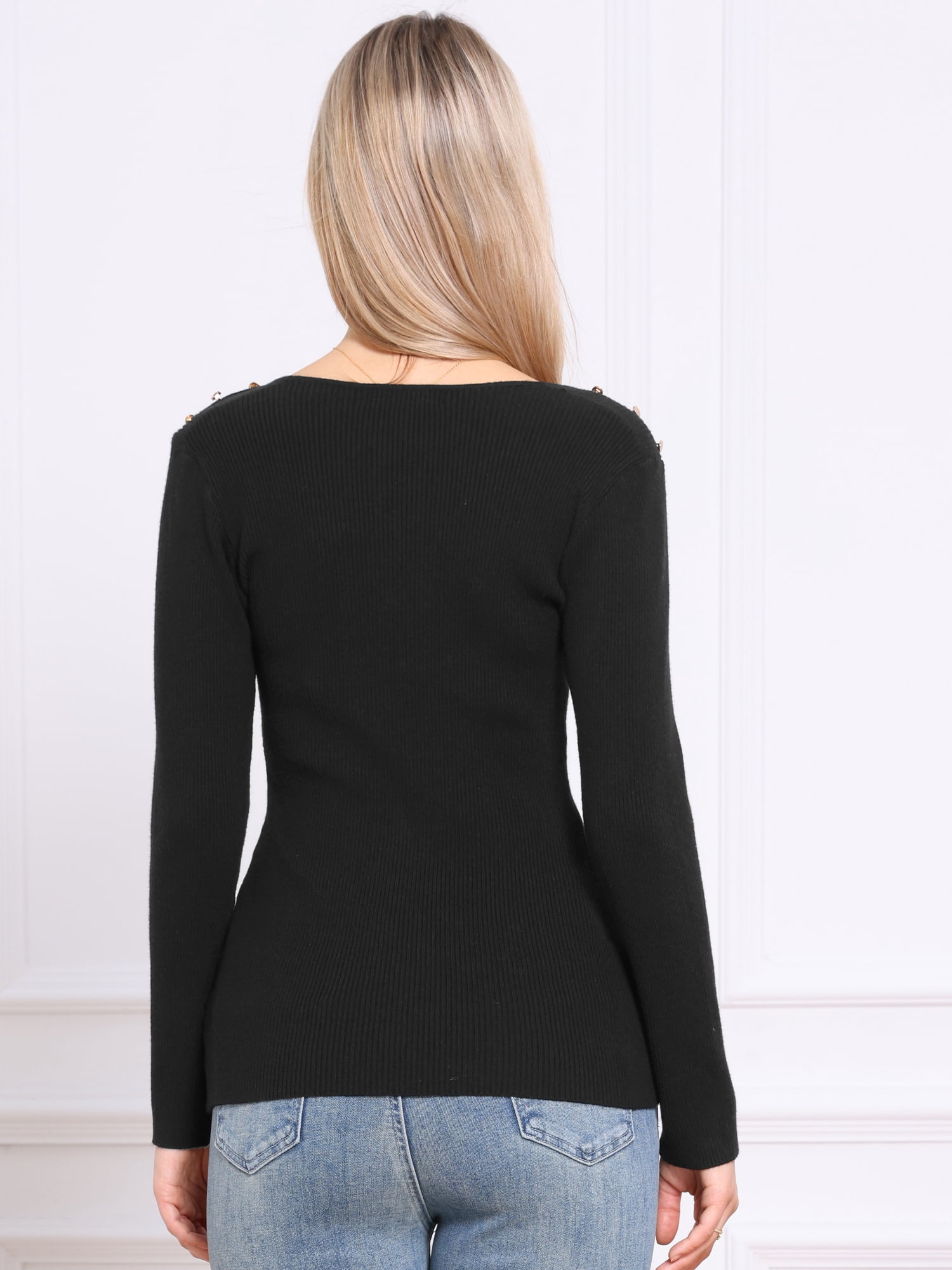 DARING DIVA Women's Long Sleeve Crewneck Fitted Pullover Sweaters XS Black