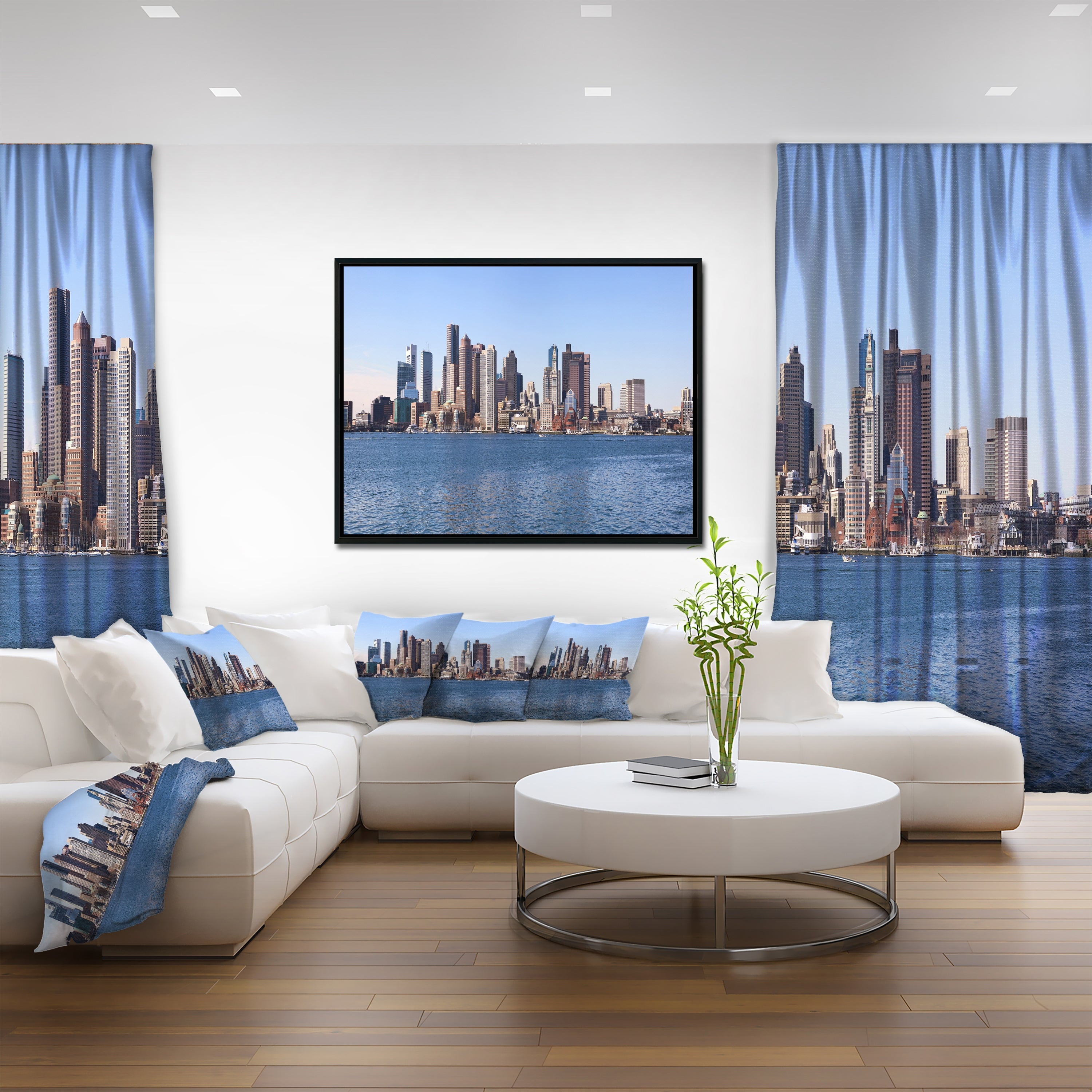Design Art Boston Skyline Panorama Framed Canvas Art Print