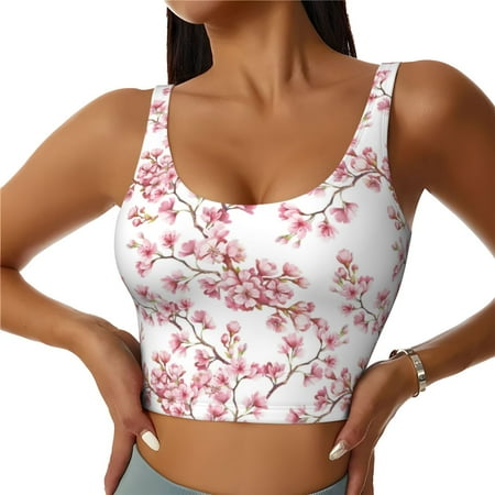 Sports Bras for Women - Elegant berry blossoms cute Seamless Yoga Bra Workout Crop Top with Removable Pads