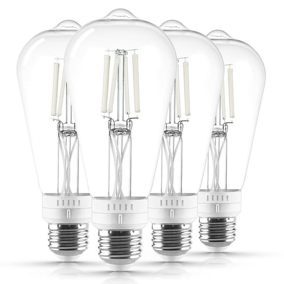 Luxrite Vintage ST19 LED Light Bulb 4.5W=60W 5CCT Dimmable 500 Lumens LED Edison Bulb UL Listed E26 Base 4-Pack