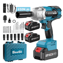 Seesii Power Cordless Impact Wrench 650Nm 1/2'', 3 in 1 Brushless Impact Wrench Kits, High Torque 3300RPM Impact Gun w/ 2x 4.0 Ah Batteries, 6 Sockets, 9 Drill, 6 Screws, WH700