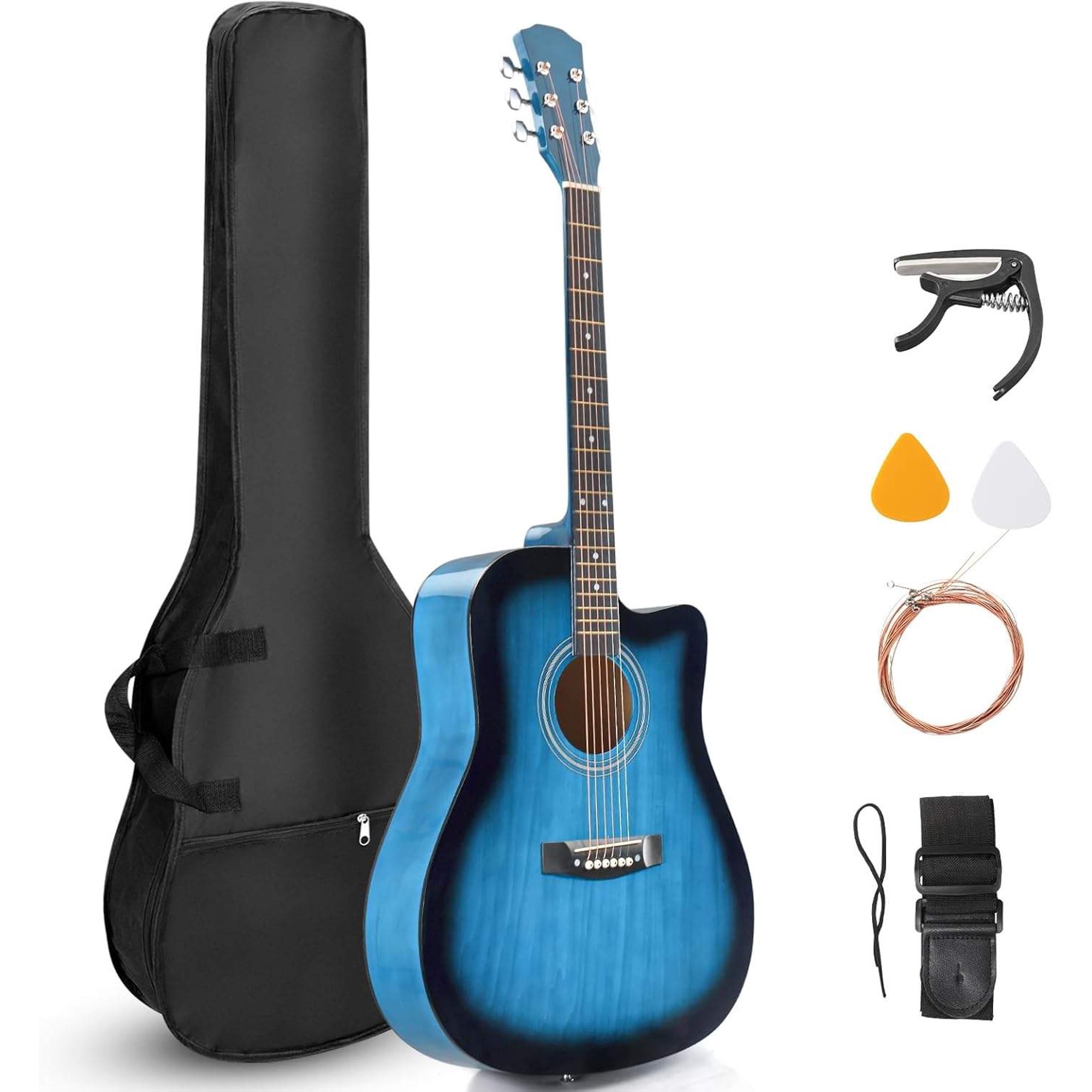 41 Inch Acoustic Guitar Kit with Gig Bag Tuner Strap Picks and Capo for Beginners