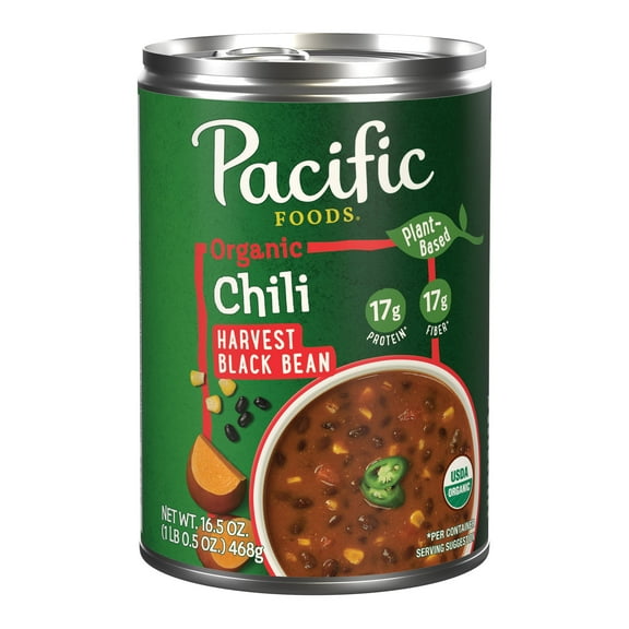 Pacific Foods Organic Harvest Black Bean Chili, Plant Based, 16.5 oz Can