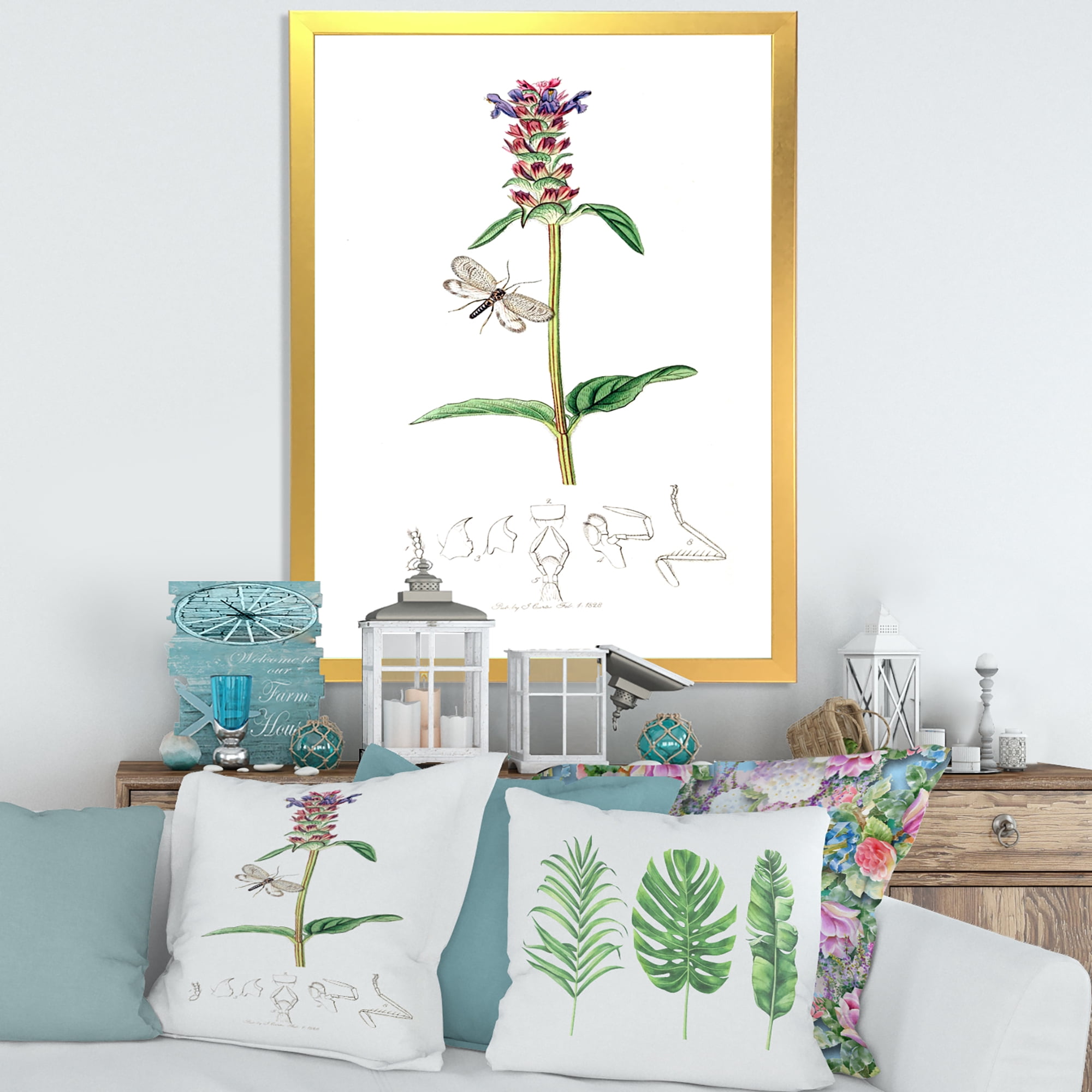Designart 'Ancient Insects and Plants II' Farmhouse Framed Art Print